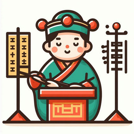 Korean man in traditional clothes playing kung fu, vector illustrationのイラスト素材