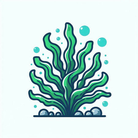 Vector illustration of a green seaweed on a white background. Flat style.のイラスト素材