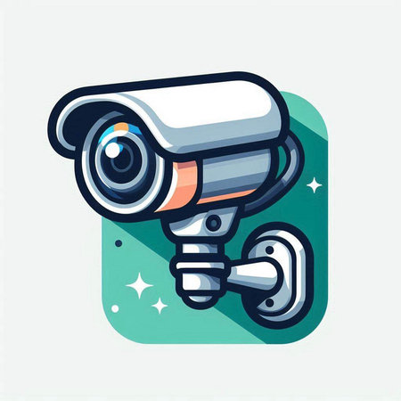 Surveillance camera icon in flat design style. Vector illustration.のイラスト素材