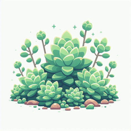 Green succulent plant isolated on white background. Cartoon vector illustration.のイラスト素材