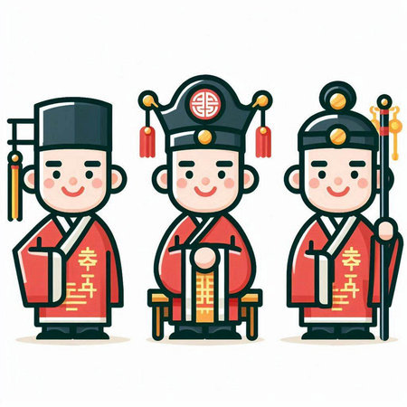 Illustration of a Chinese Woman in Traditional Costume with Her Colleaguesのイラスト素材