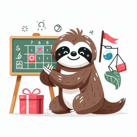 Cute sloth sitting at the blackboard. Vector illustration.のイラスト素材