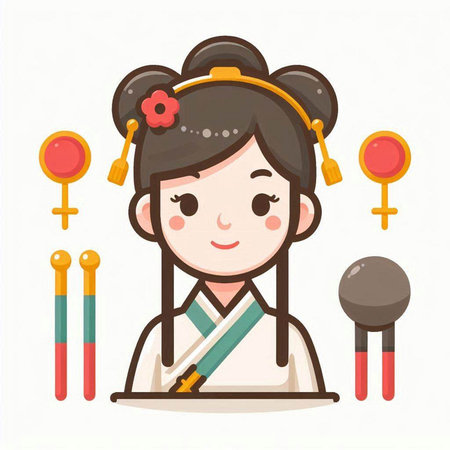 Illustration of a Japanese girl wearing a kimono and holding a microphoneのイラスト素材