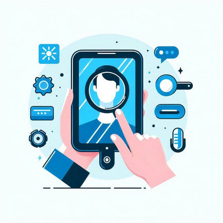 Smartphone screen with flat design icons on blue background. Vector illustrationのイラスト素材