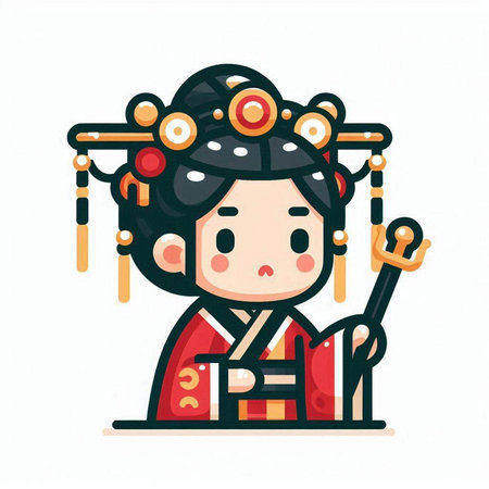 Chinese people in traditional costumes at the temple. Vector illustration in flat styleのイラスト素材