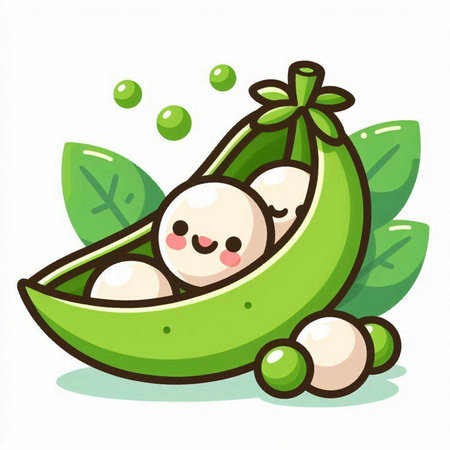 Cute pea pod cartoon character. Vector illustration isolated on white background.のイラスト素材