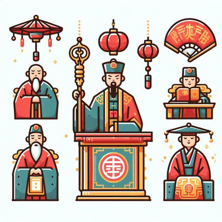 Set of chinese icons. Cartoon illustration of chinese icons for web designのイラスト素材