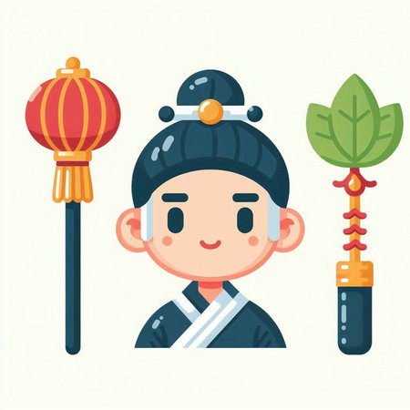 Cute cartoon korean boy in traditional costume. Vector illustration.のイラスト素材