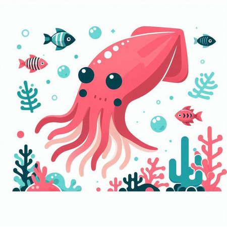 Cute cartoon octopus. Underwater world. Vector illustration.のイラスト素材