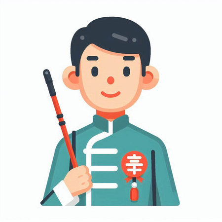 Illustration of a man with a pointer in his hand. Vector illustration in a flat style.のイラスト素材