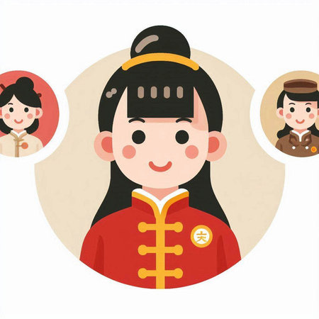 Illustration of Chinese New Year girl with traditional costume on white backgroundのイラスト素材