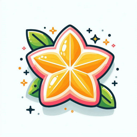 Star fruit icon. Vector illustration of a starfruit with leaves.のイラスト素材