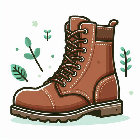 Vector illustration of a brown boot on a white background with leaves.のイラスト素材