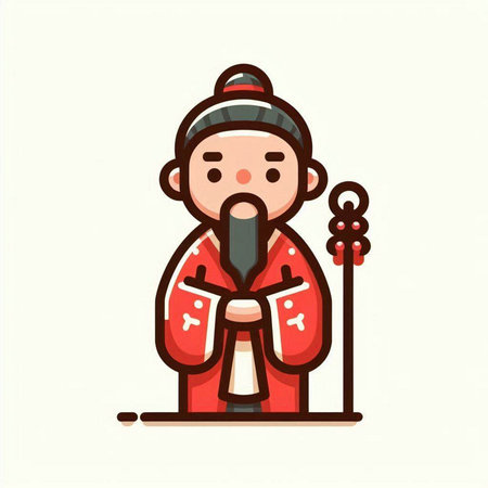 Chinese New Year Character Vector Illustration. Chinese New Year Cartoon Character in Traditional Costumeのイラスト素材