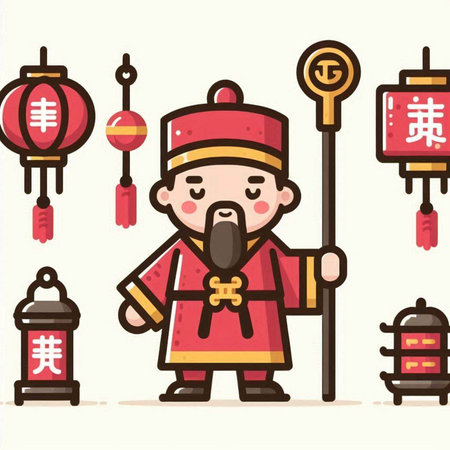 Chinese New Year cartoon vector illustration. Chinese New Year greeting card.のイラスト素材