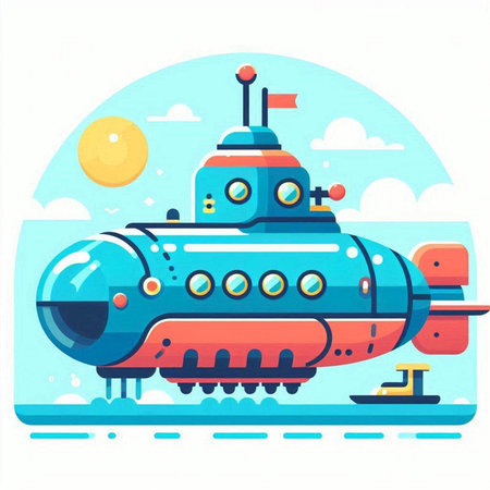 Submarine in the sky. Vector illustration in a flat style.のイラスト素材