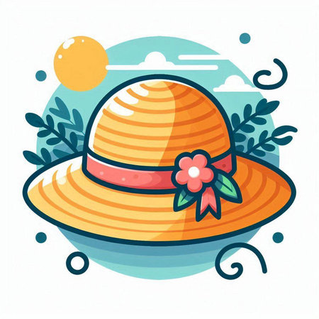 Summer hat with flower. Vector illustration in a flat cartoon style.のイラスト素材