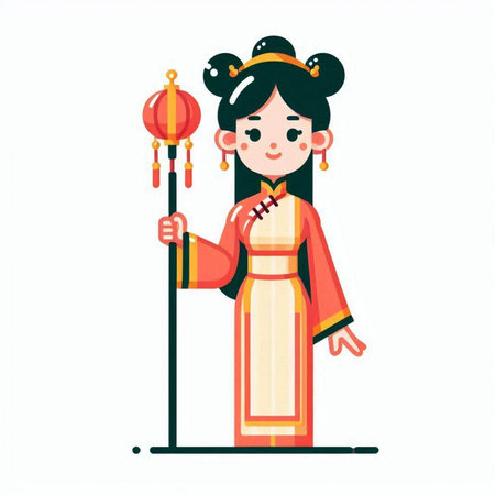Chinese girl in traditional costume. Chinese New Year. Vector illustration.のイラスト素材