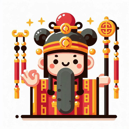 Chinese New Year vector illustration. Cute little boy in traditional costume. Chinese New Year concept.のイラスト素材