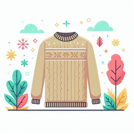 Vector illustration of knitted sweater on a background of autumn landscape.のイラスト素材
