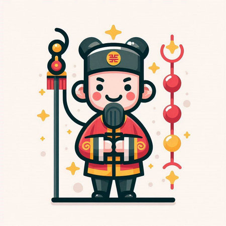 Chinese New Year cartoon vector illustration. Cute chinese man in traditional costume.のイラスト素材