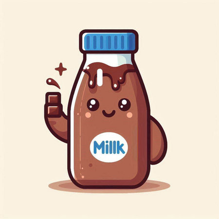 Cute cartoon chocolate milk bottle with thumbs up. Vector illustration.のイラスト素材