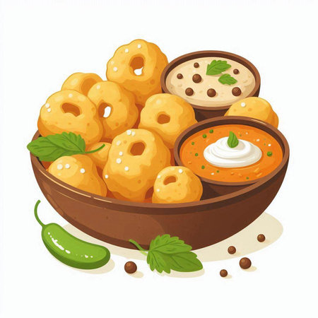 Bowl of indian snacks vector illustration isolated on white background.のイラスト素材