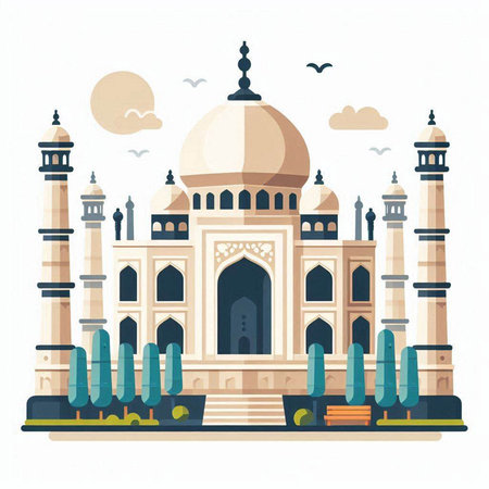 Taj Mahal, India. Vector illustration in flat style.のイラスト素材