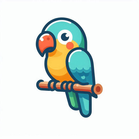 Cute cartoon parrot on a tree branch. Vector illustration.のイラスト素材