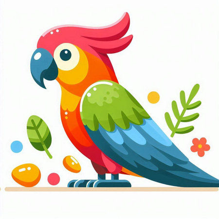 Cute parrot on a white background. Vector illustration in cartoon style.のイラスト素材