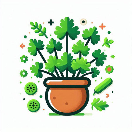 Flowerpot with green plant. Vector illustration in flat style.のイラスト素材
