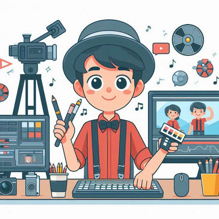 Cinema concept. Video production. Vector illustration in cartoon style.のイラスト素材