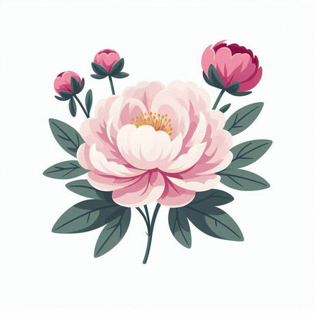 Pink peony flower bouquet isolated on white background. Vector illustration.のイラスト素材