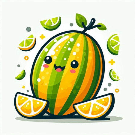Cute cartoon watermelon character. Funny fruit character. Vector illustrationのイラスト素材