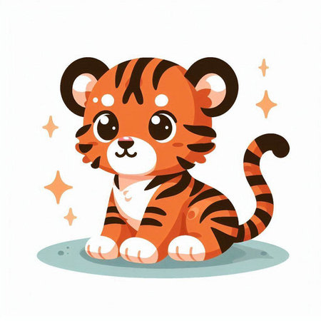 Cute cartoon tiger isolated on a white background. Vector illustration.のイラスト素材