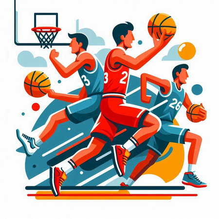 Basketball players. Vector illustration in flat design style. Basketball players.のイラスト素材