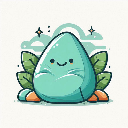 Cute cartoon stone character vector illustration. Cute rock mascot.のイラスト素材