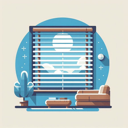 Vector illustration of modern interior with window blinds. Flat design.のイラスト素材