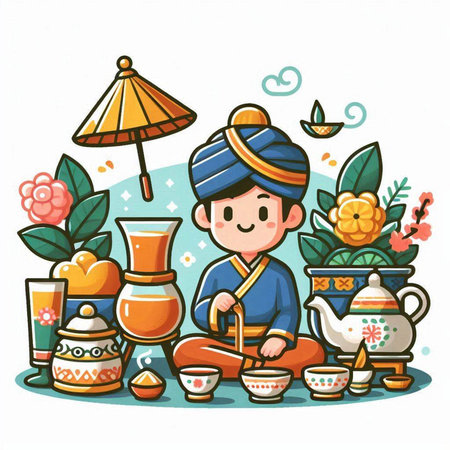 Frog with a hat, books and a book. Vector illustration.のイラスト素材