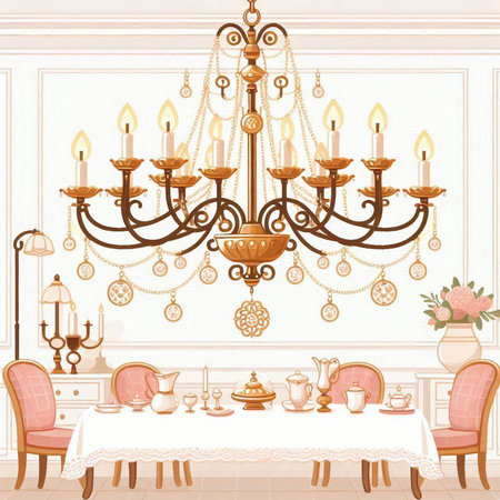 Luxury chandelier with candlesticks. Vector illustrationのイラスト素材