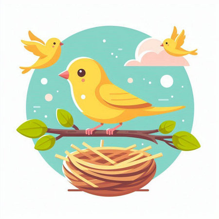 Vector illustration of a bird in a nest. Cute cartoon bird.のイラスト素材