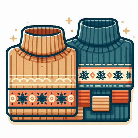 Vector illustration of winter knitted sweaters. Warm clothes for cold weather.のイラスト素材