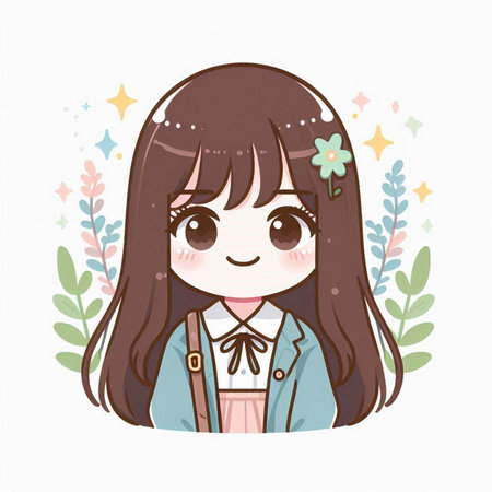 Cute little girl with flowers on her hair. Vector illustration.のイラスト素材
