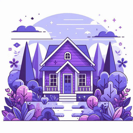 Vector illustration with houseplants, watering can, moon and stars.のイラスト素材