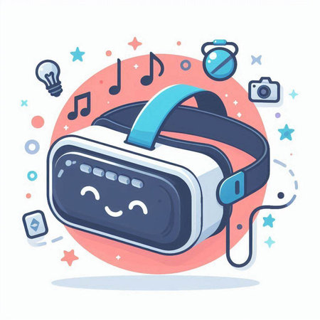 Virtual reality concept with 3d glasses and icons. Vector illustration.のイラスト素材