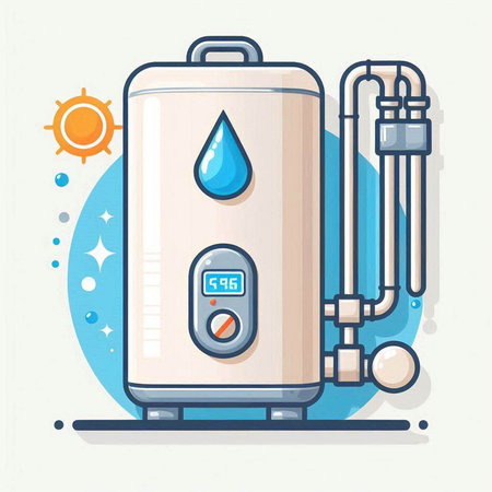 Illustration of a water boiler with a drop of clean water.のイラスト素材