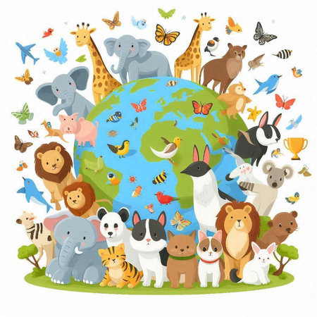 Animals around the world. Vector illustration in cartoon style. Save the planet.のイラスト素材