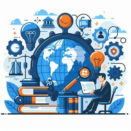 Flat design modern vector illustration concept of online education, distance learning, e-learning, e-learning, webinar, courses, tutorials, training.のイラスト素材