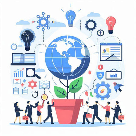 Flat design modern vector illustration concept of business strategy, brainstorming, consulting, teamwork, creative process.のイラスト素材