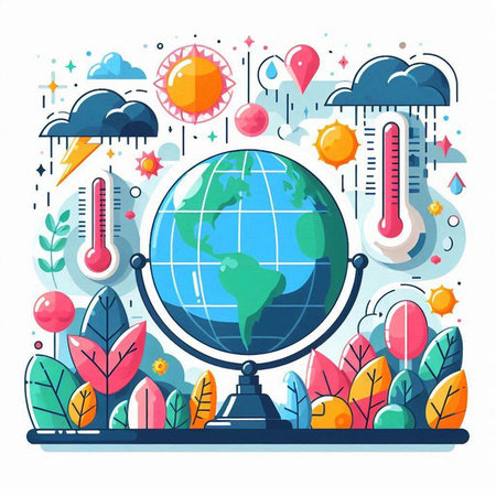 Global warming, climate change, global warming concept. Vector flat illustrationのイラスト素材